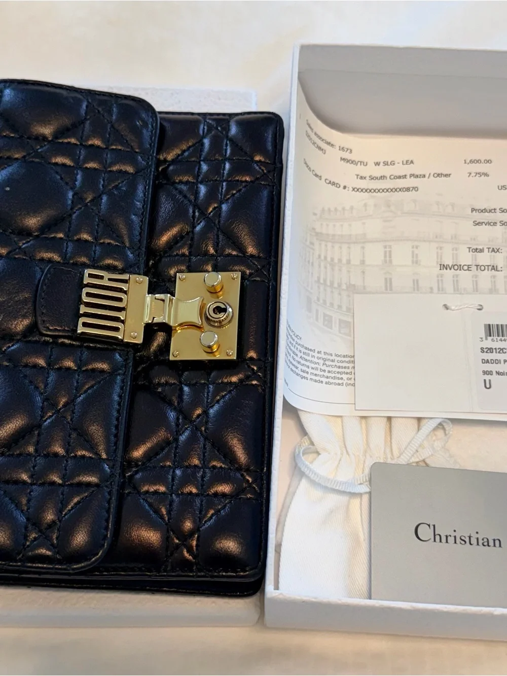 Dior Black Quilted Leather Phone Case with Gold Hardware